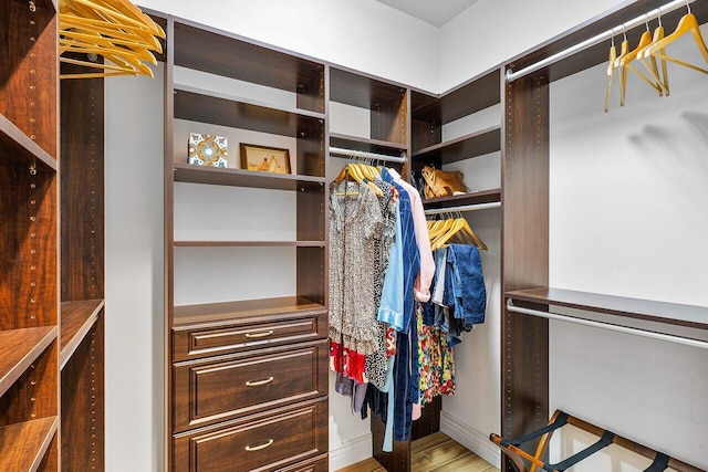 walk in closet featuring wood-type flooring