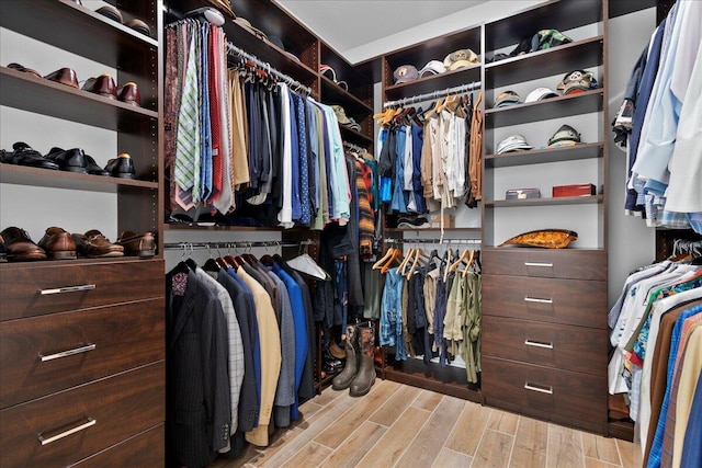 spacious closet featuring light hardwood / wood-style flooring