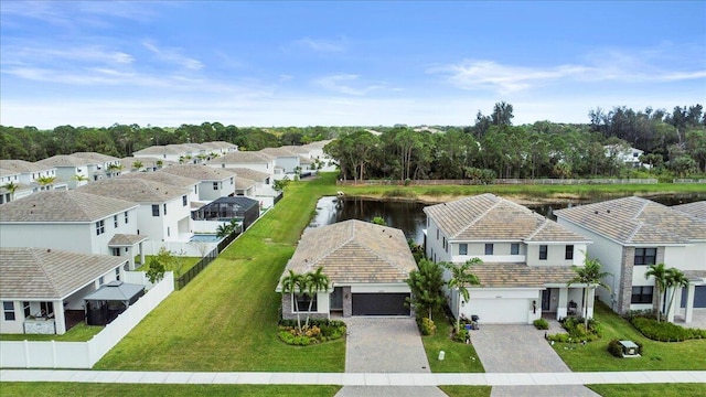 aerial view with a water view