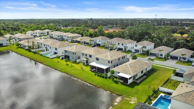 aerial view with a water view