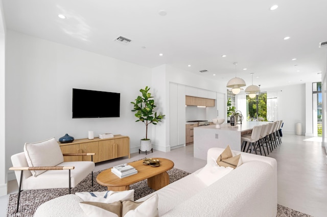 living room featuring sink