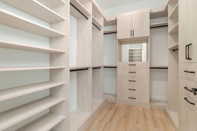 spacious closet with light hardwood / wood-style flooring