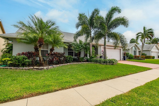 view of front of home featuring a garage and a front lawn