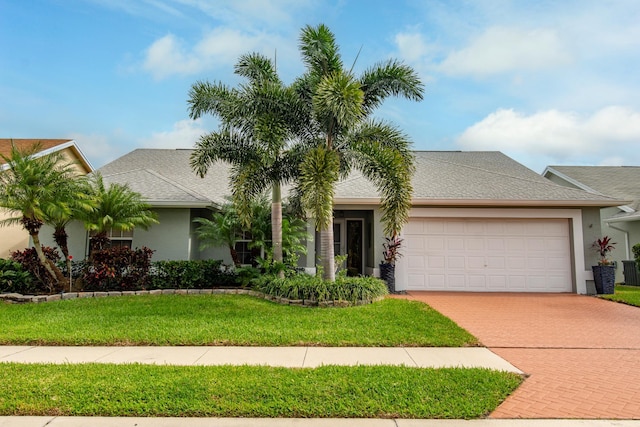 view of front facade featuring a garage and a front lawn