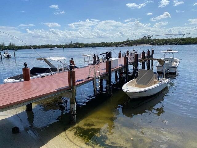 view of dock with a water view