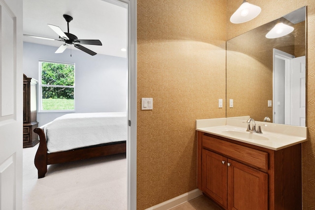 bathroom with vanity and ceiling fan