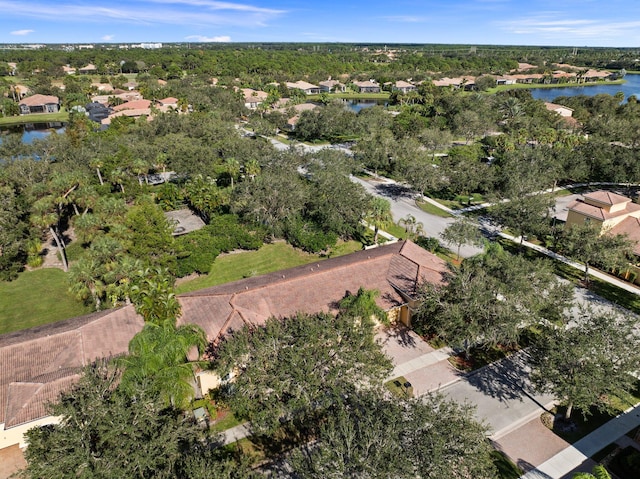 drone / aerial view featuring a water view