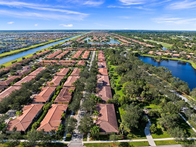 aerial view with a water view