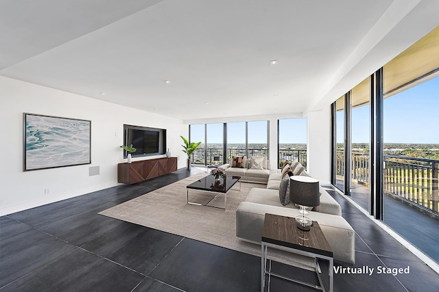 living room featuring baseboards