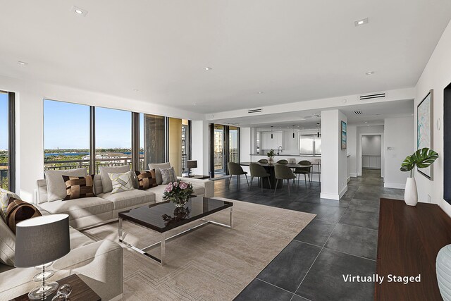 living room with hardwood / wood-style floors