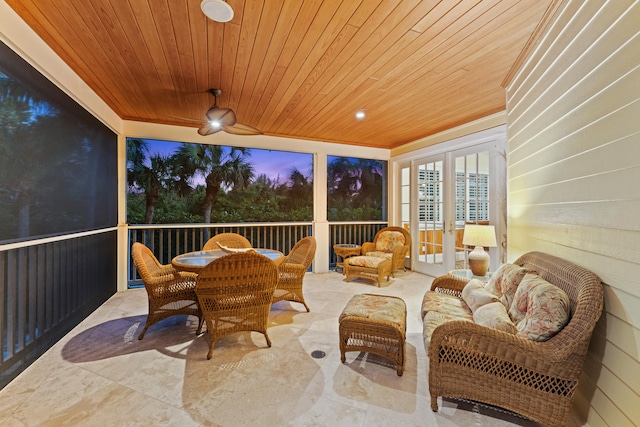 sunroom with wooden ceiling