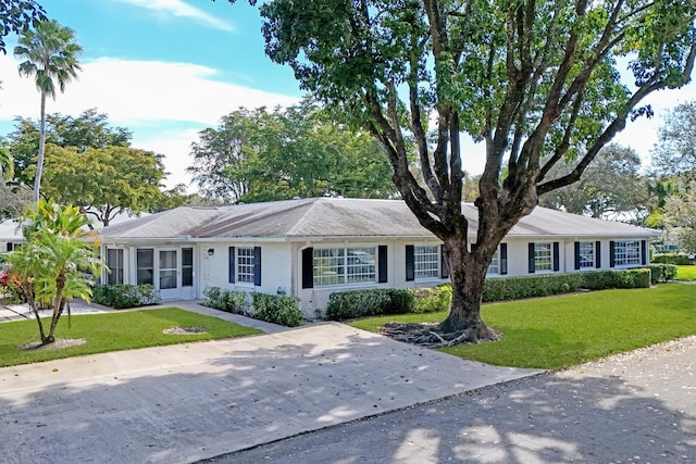 ranch-style home with a front lawn