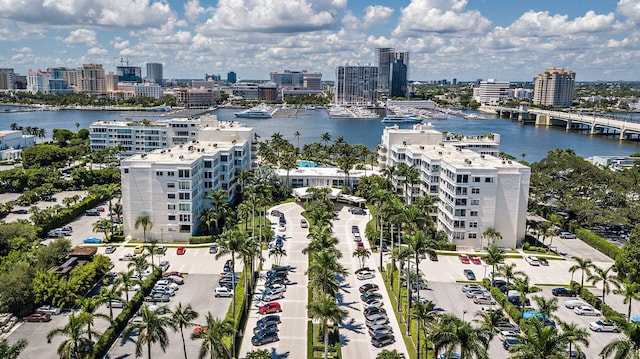 aerial view featuring a water view