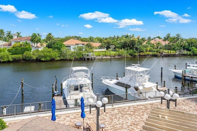 view of dock with a water view