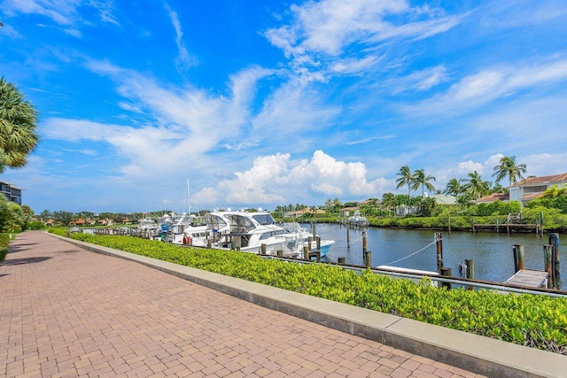 property view of water with a boat dock