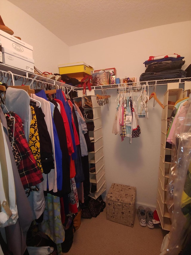 walk in closet with carpet