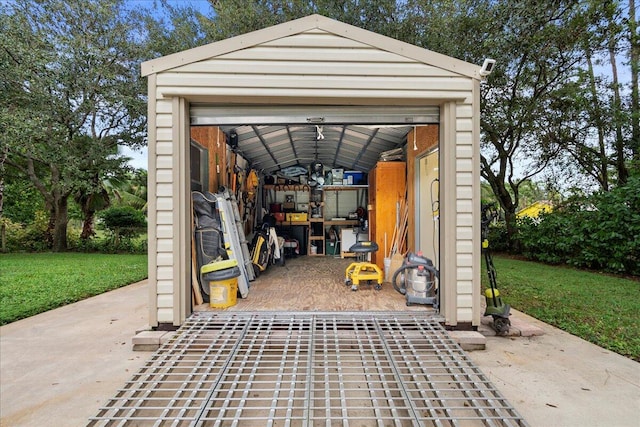 view of outdoor structure with a lawn