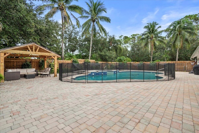 view of swimming pool featuring an outdoor hangout area and a patio