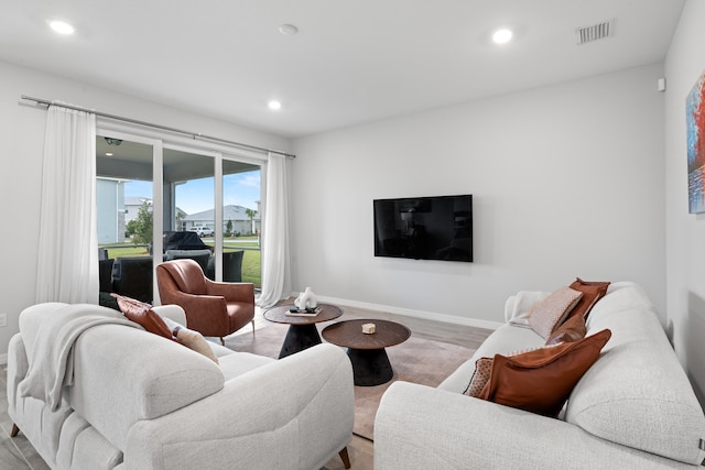 living room featuring light hardwood / wood-style flooring