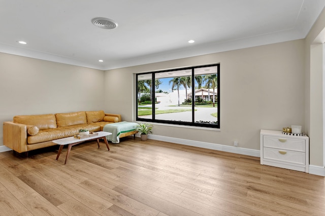 living room with light hardwood / wood-style flooring