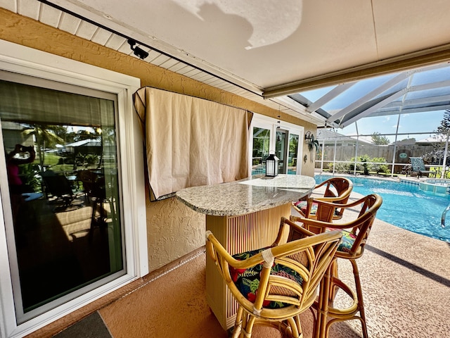 exterior space featuring lofted ceiling