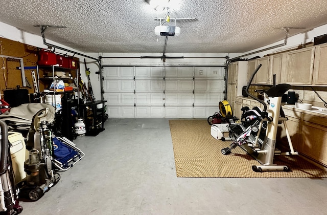 garage with a garage door opener