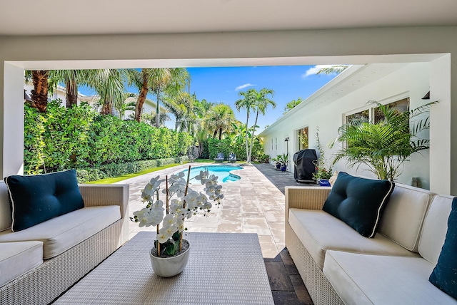 view of pool with an outdoor hangout area and a patio area