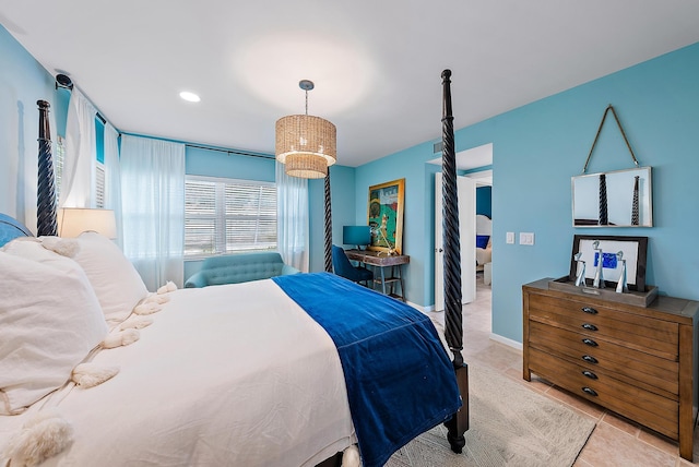 bedroom featuring light tile patterned flooring