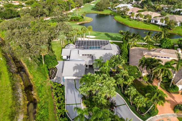 aerial view featuring a water view