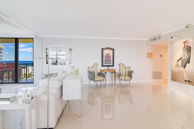 2003 N Ocean Blvd Unit 1203, Boca Raton, FL 33431 - living room featuring tile patterned flooring, ornamental molding, and baseboards