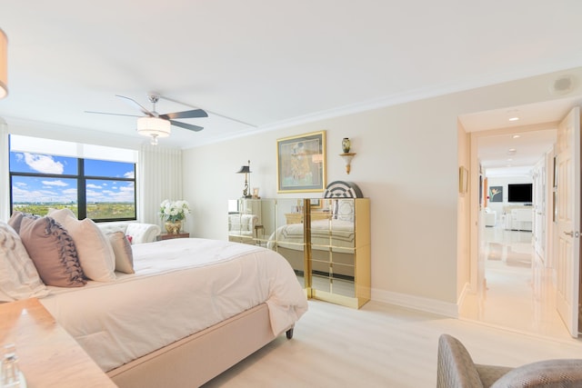 2003 N Ocean Blvd Unit 1203, Boca Raton, FL 33431 - bedroom with ceiling fan, ornamental molding, baseboards, and light wood-style flooring