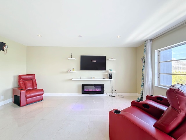 living room featuring light tile patterned flooring