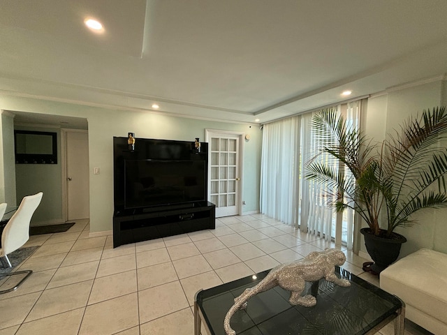 living room featuring light tile patterned floors