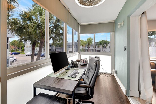 office area with hardwood / wood-style flooring