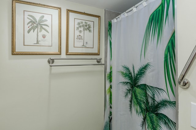 bathroom with a shower with curtain