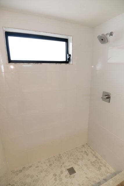 bathroom featuring a wealth of natural light and a tile shower