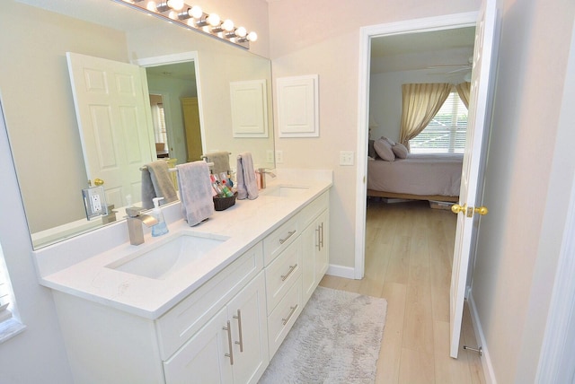 bathroom with wood-type flooring and vanity