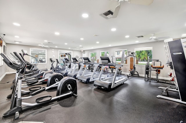 gym with ceiling fan