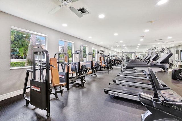 gym with ceiling fan