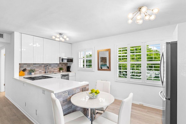 kitchen featuring a wealth of natural light, white cabinetry, kitchen peninsula, and appliances with stainless steel finishes