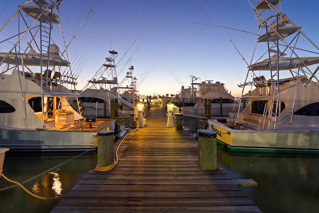 view of dock with a water view