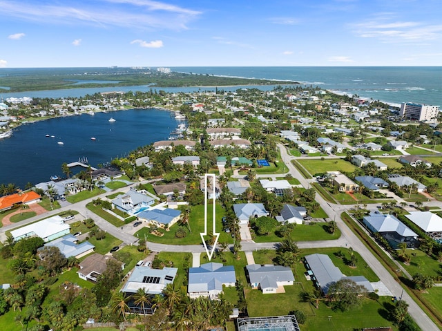 aerial view featuring a water view