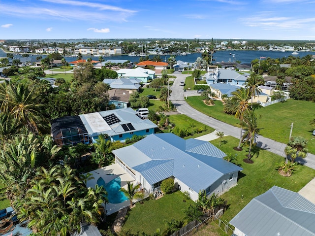 aerial view with a water view