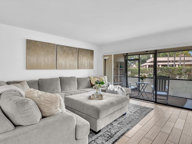 living room with light wood-type flooring