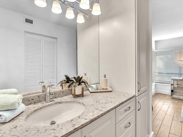 bathroom featuring hardwood / wood-style floors and vanity