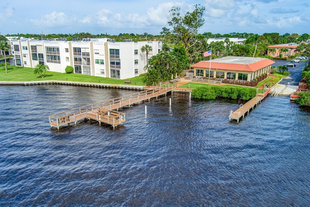 view of dock with a water view