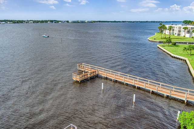 exterior space with a water view