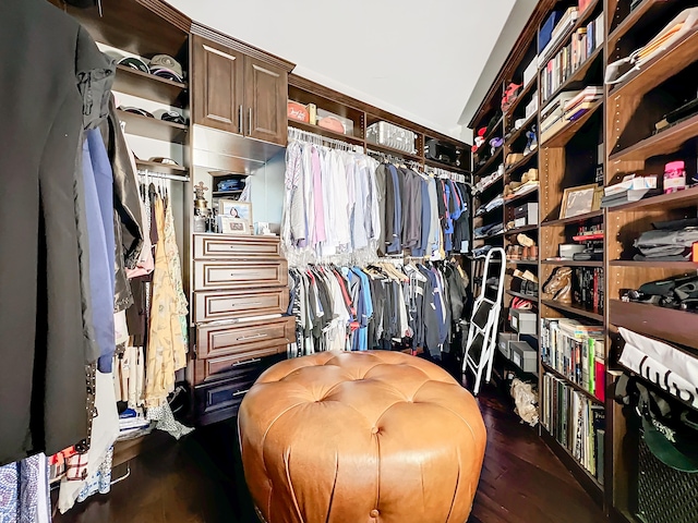 spacious closet with dark hardwood / wood-style floors