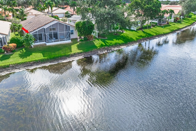 aerial view featuring a water view