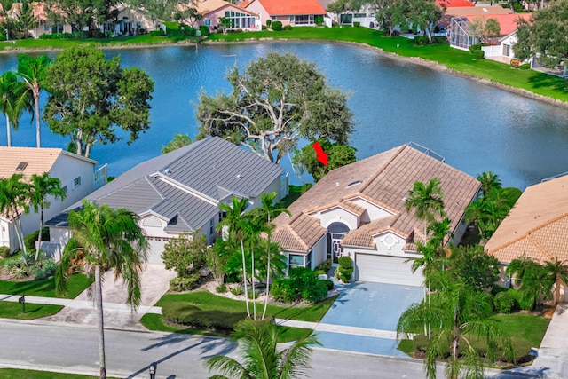 aerial view with a water view